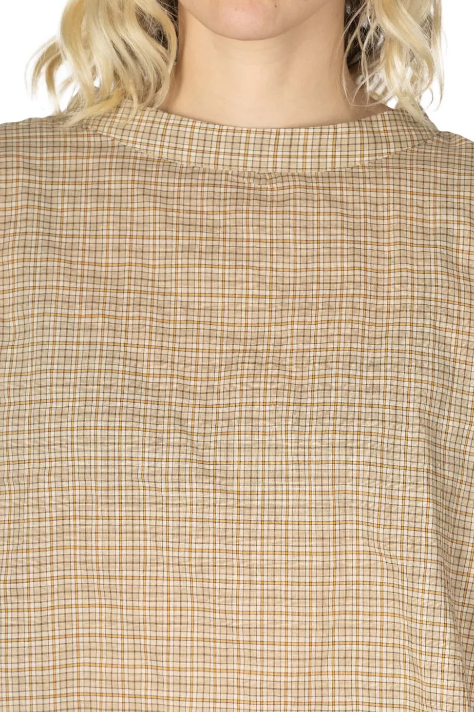 Online Nachukara Cotton Band Collar Blouse - Beige Check