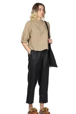 Online Nachukara Cotton Band Collar Blouse - Beige Check