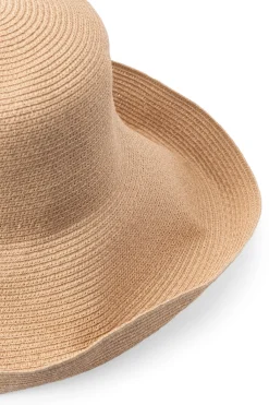 Outlet Cableami Cotton Braid Capeline Wide Brim with Strap - Beige
