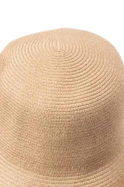 Fashion Cableami Cotton Braid Capeline Wide Brim with Strap - Beige