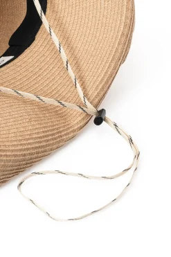 Fashion Cableami Cotton Braid Capeline Wide Brim with Strap - Beige