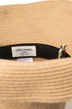 Outlet Cableami Cotton Braid Capeline Wide Brim with Strap - Beige