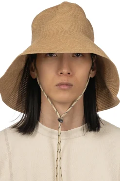 Outlet Cableami Cotton Braid Capeline Wide Brim with Strap - Beige
