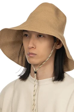 Outlet Cableami Cotton Braid Capeline Wide Brim with Strap - Beige