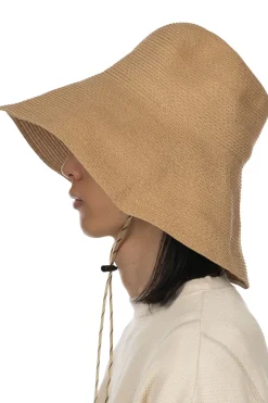 Outlet Cableami Cotton Braid Capeline Wide Brim with Strap - Beige