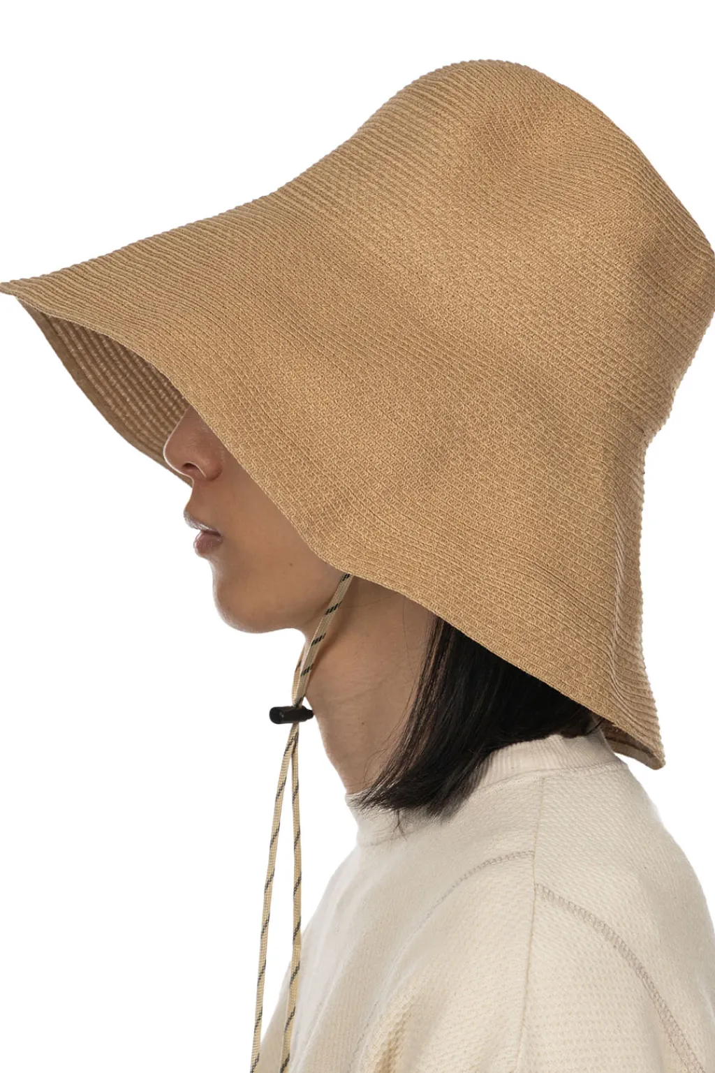 Outlet Cableami Cotton Braid Capeline Wide Brim with Strap - Beige