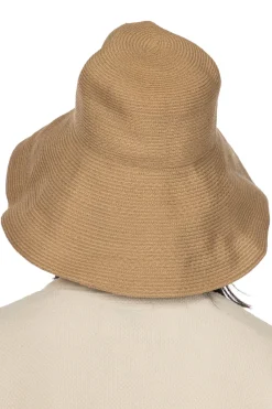 Outlet Cableami Cotton Braid Capeline Wide Brim with Strap - Beige