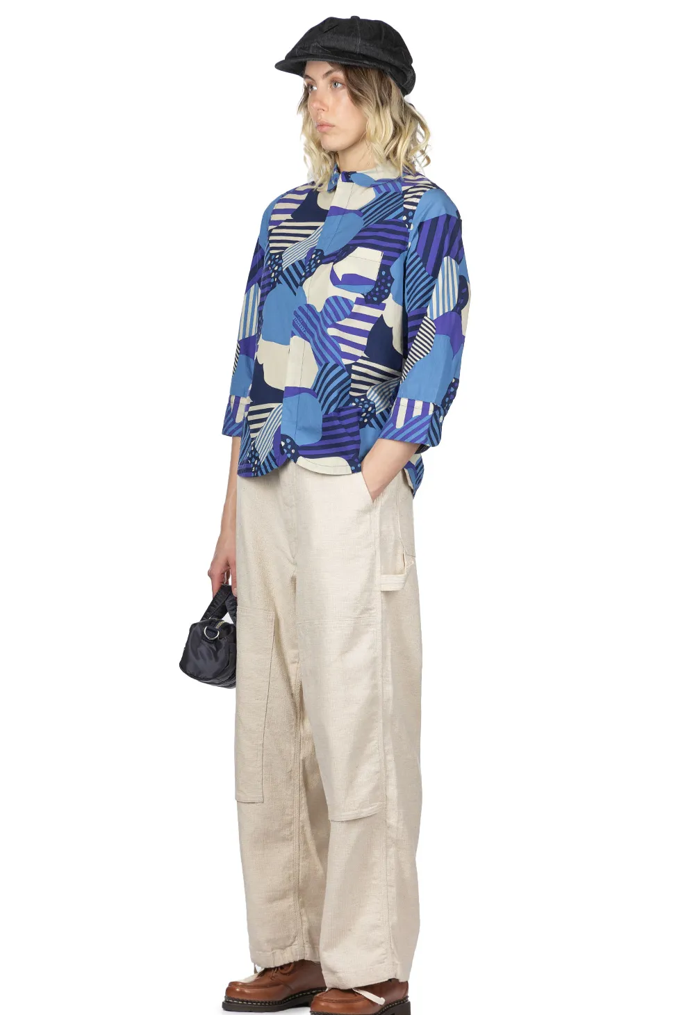 Hot Tigre Brocante Cotton Flower Esprit QT Sleeve Shirt - Blue