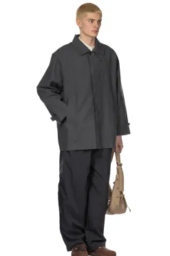 Fashion Still by Hand Cotton Half Coat - Blue Charcoal
