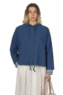 Fashion Nachukara Cotton Hooded Shirt Jacket - Blue