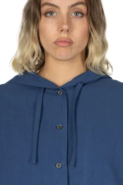 Fashion Nachukara Cotton Hooded Shirt Jacket - Blue