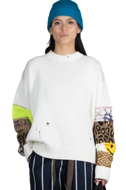 Fashion Kapital 56 Cotton Knit Hippie Sleeve Crew Sweater - White