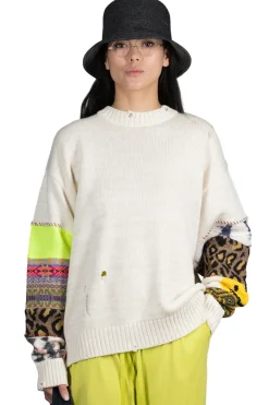 Outlet Kapital 56 Cotton Knit Hippie Sleeve Crew Sweater - Natural