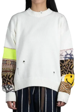 Fashion Kapital 56 Cotton Knit Hippie Sleeve Crew Sweater - White