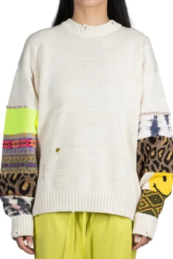 Outlet Kapital 56 Cotton Knit Hippie Sleeve Crew Sweater - Natural