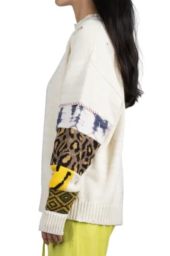 Outlet Kapital 56 Cotton Knit Hippie Sleeve Crew Sweater - Natural