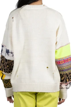 Outlet Kapital 56 Cotton Knit Hippie Sleeve Crew Sweater - Natural