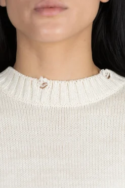 Outlet Kapital 56 Cotton Knit Hippie Sleeve Crew Sweater - Natural