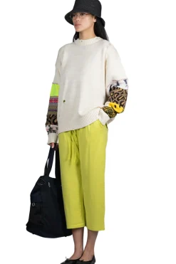 Outlet Kapital 56 Cotton Knit Hippie Sleeve Crew Sweater - Natural
