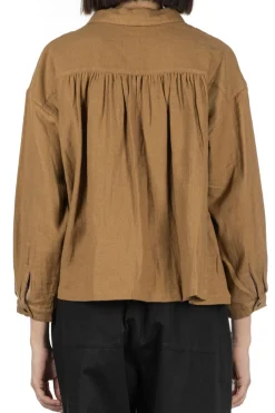 Fashion Nachukara Cotton Linen Double-Woven Round Collar Shirt - Beige
