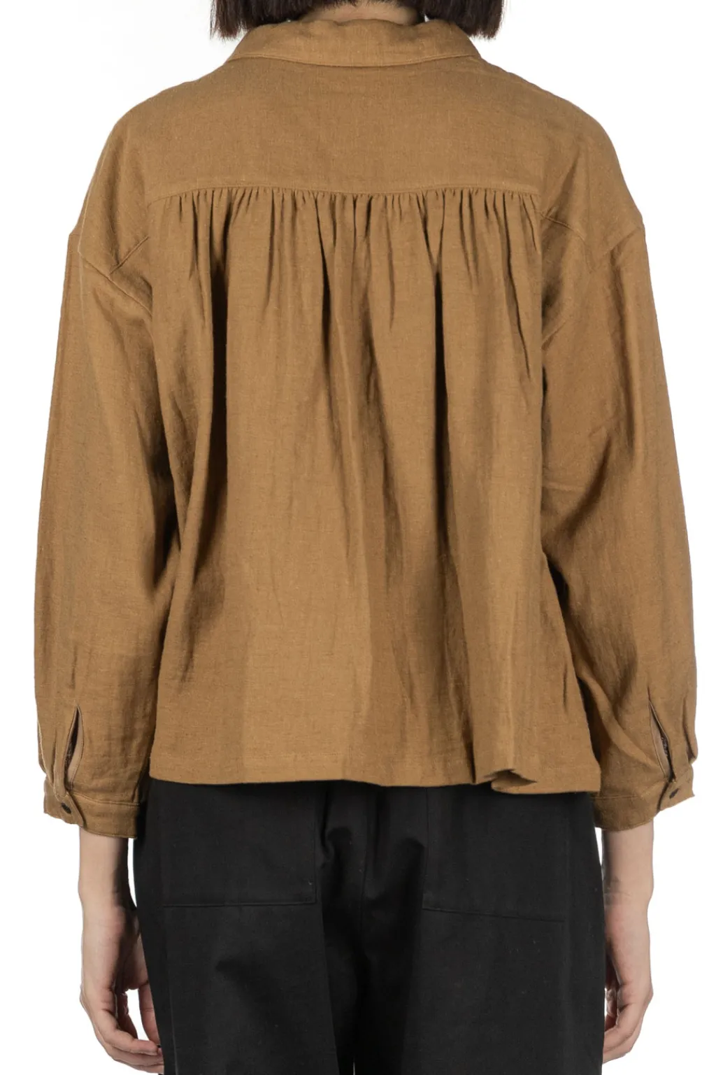 Fashion Nachukara Cotton Linen Double-Woven Round Collar Shirt - Beige