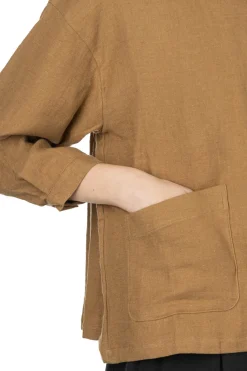 Fashion Nachukara Cotton Linen Double-Woven Round Collar Shirt - Beige