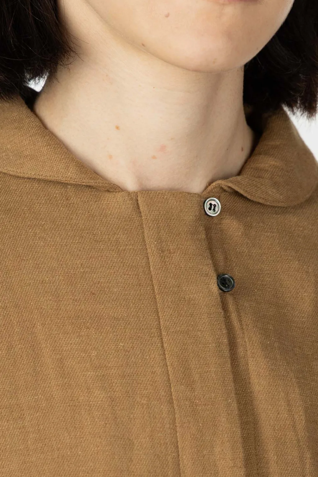 Fashion Nachukara Cotton Linen Double-Woven Round Collar Shirt - Beige