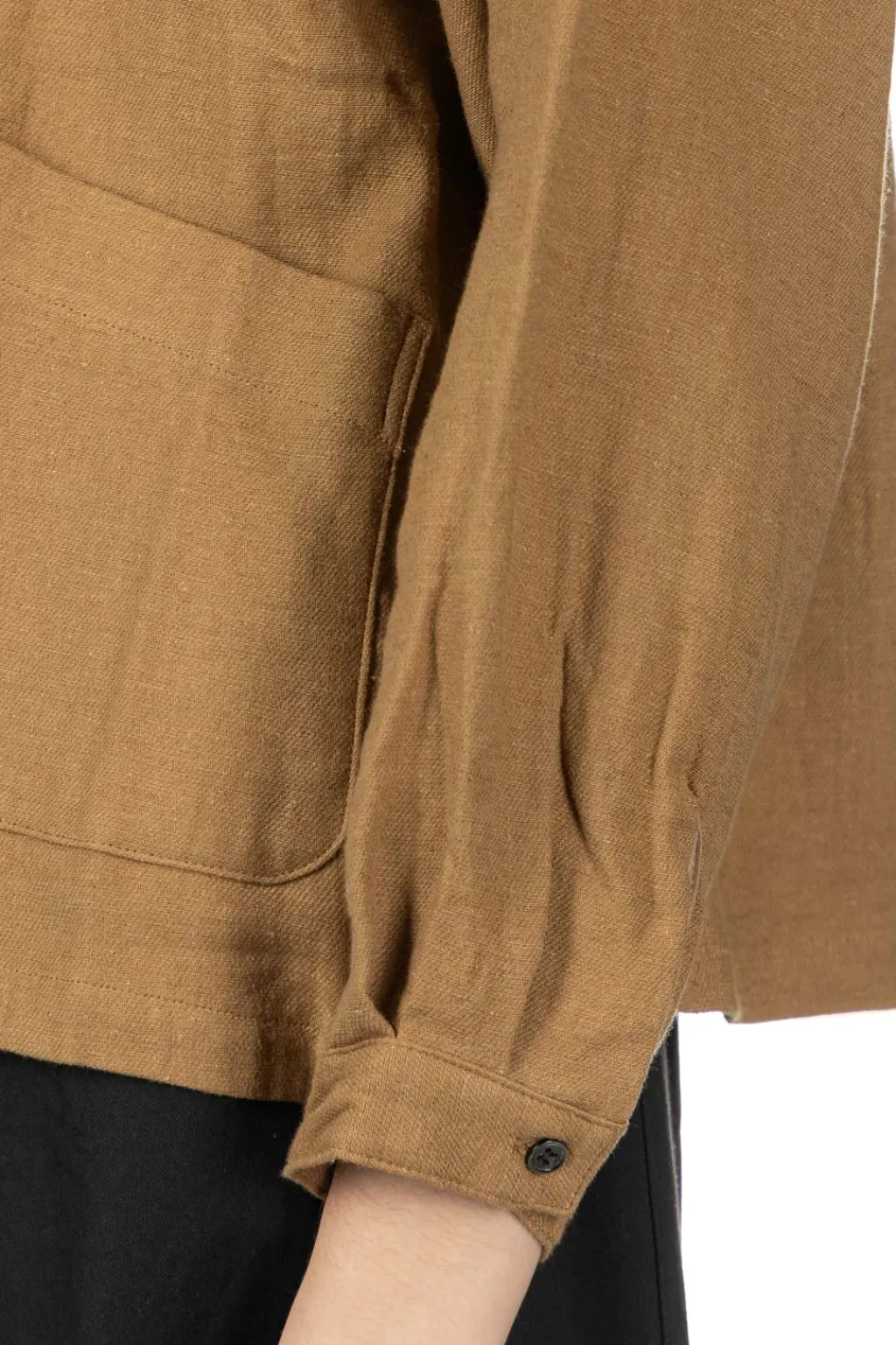 Fashion Nachukara Cotton Linen Double-Woven Round Collar Shirt - Beige