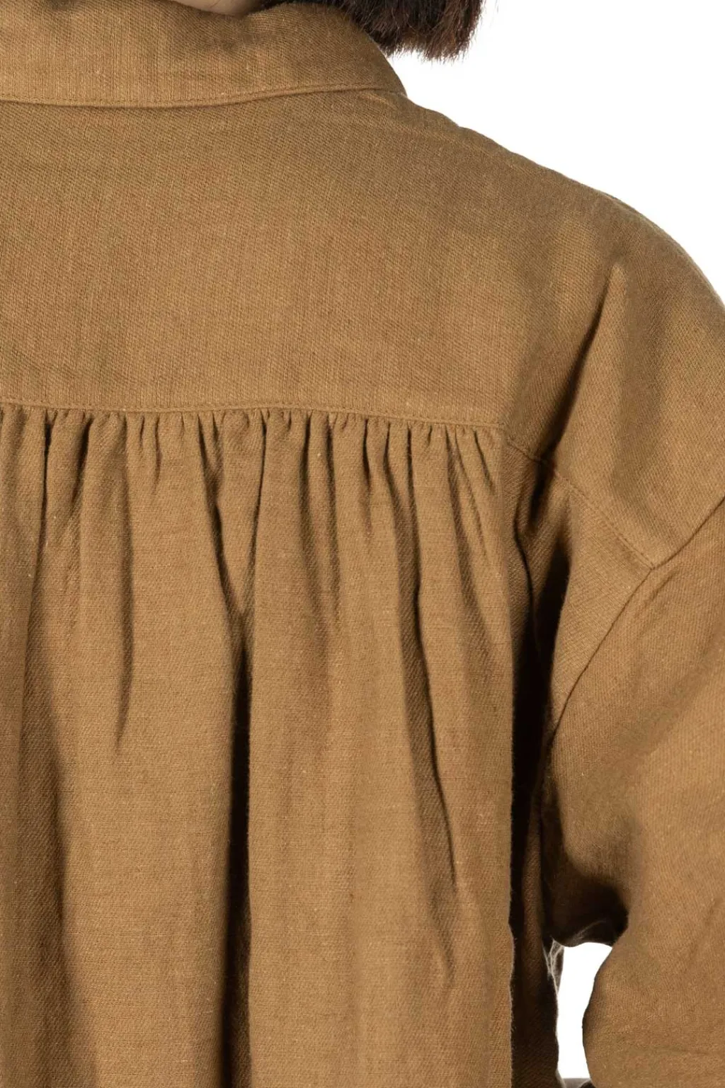 Fashion Nachukara Cotton Linen Double-Woven Round Collar Shirt - Beige