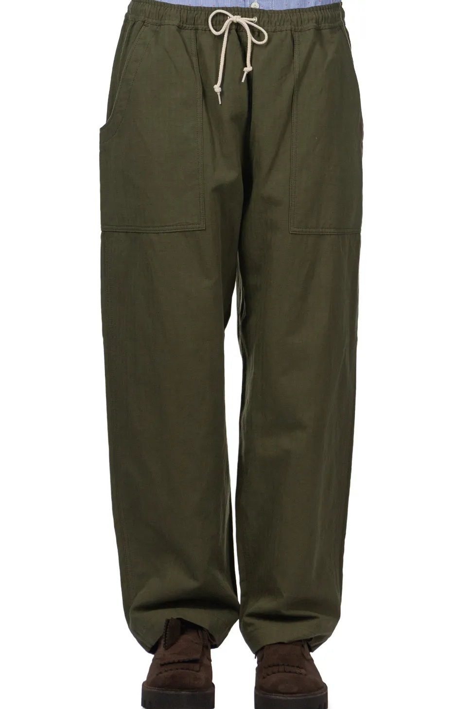 Online Comme Des Garcons Homme Cotton Linen Herringbone Pants - Khaki