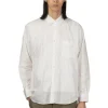 Hot Manual Alphabet Cotton Linen Loose Fit Collar Shirt - White