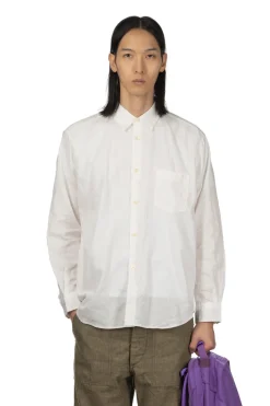 Hot Manual Alphabet Cotton Linen Loose Fit Collar Shirt - White