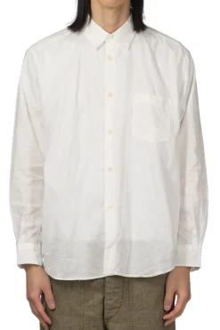 Hot Manual Alphabet Cotton Linen Loose Fit Collar Shirt - White