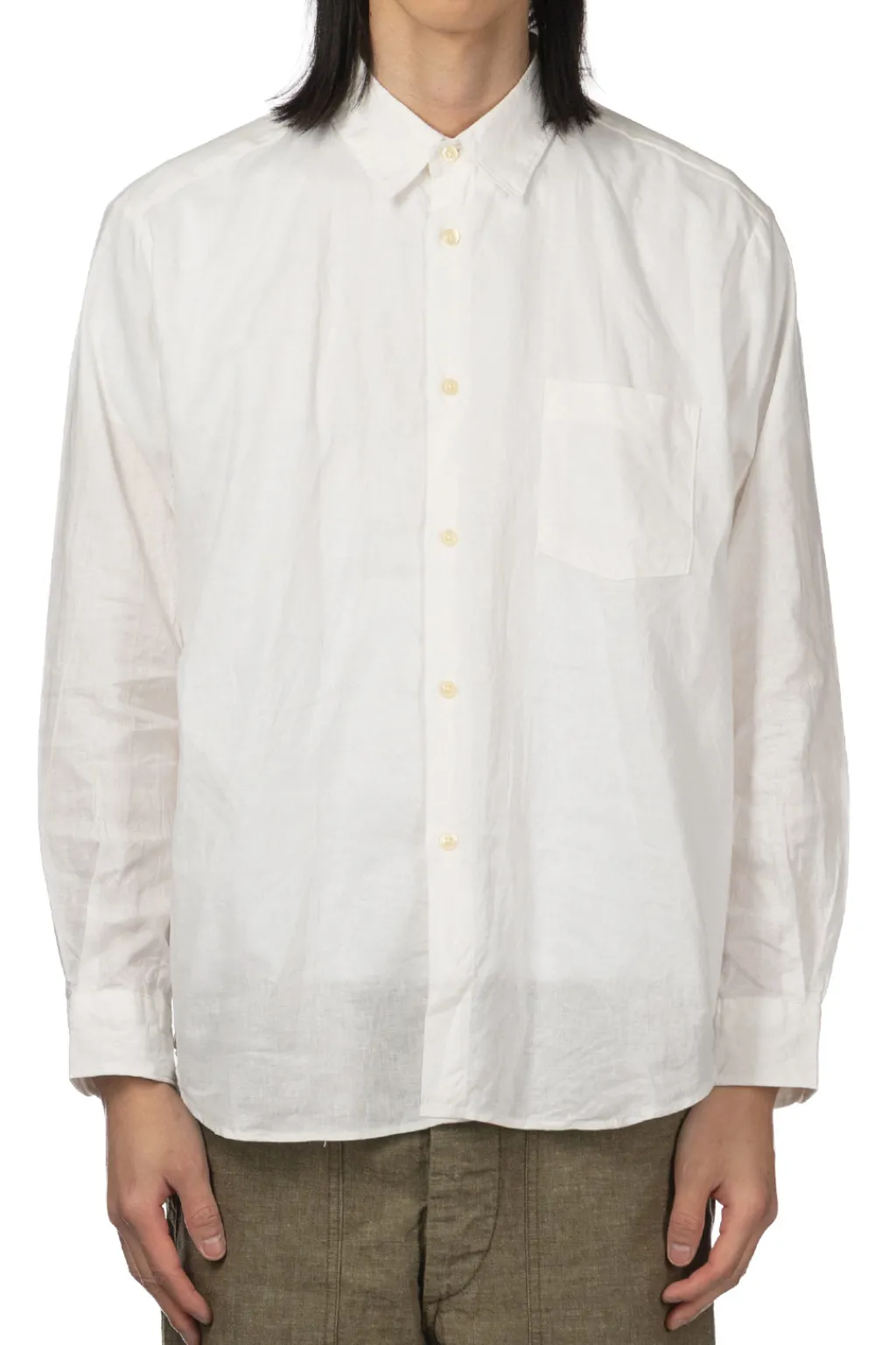 Hot Manual Alphabet Cotton Linen Loose Fit Collar Shirt - White