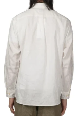 Hot Manual Alphabet Cotton Linen Loose Fit Collar Shirt - White