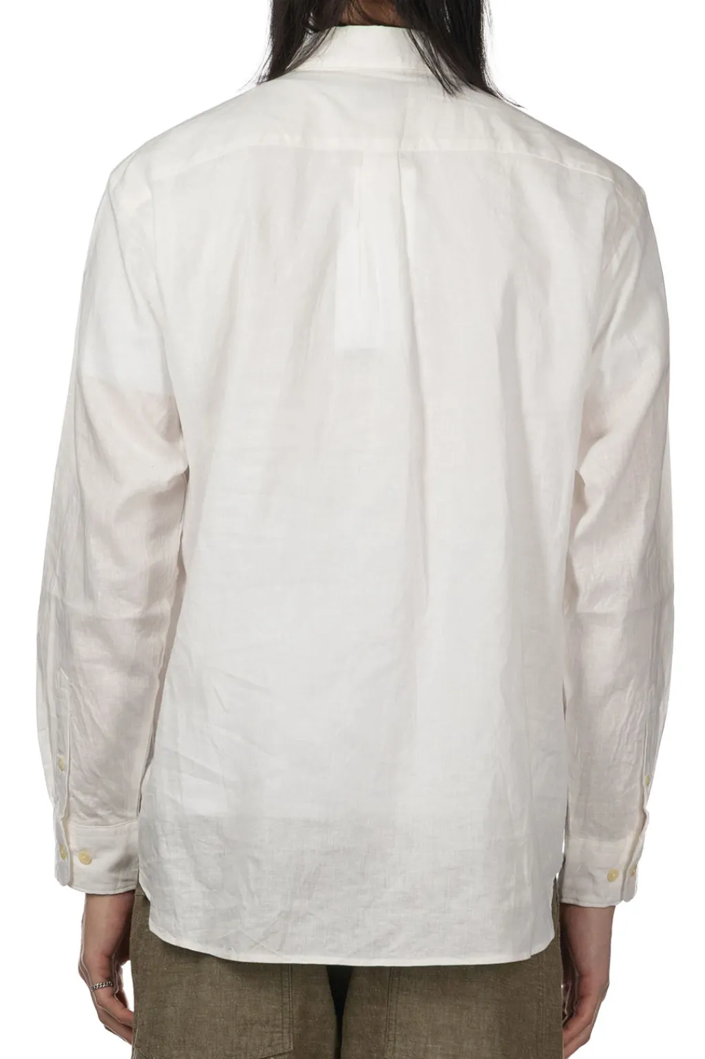 Hot Manual Alphabet Cotton Linen Loose Fit Collar Shirt - White