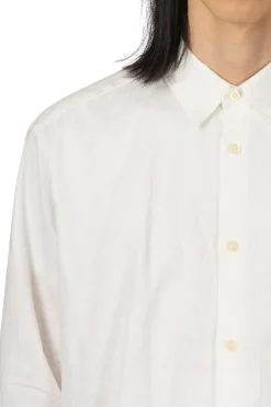 Hot Manual Alphabet Cotton Linen Loose Fit Collar Shirt - White