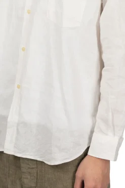 Hot Manual Alphabet Cotton Linen Loose Fit Collar Shirt - White