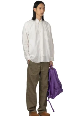 Hot Manual Alphabet Cotton Linen Loose Fit Collar Shirt - White