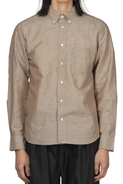 Sale Manual Alphabet Cotton Linen Slub Button Down Shirt - Mocha