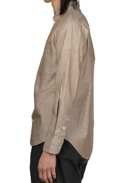 Sale Manual Alphabet Cotton Linen Slub Button Down Shirt - Mocha