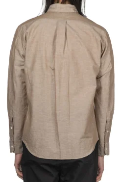 Sale Manual Alphabet Cotton Linen Slub Button Down Shirt - Mocha
