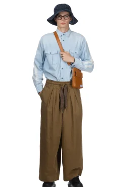 Online Kapital Cotton Linen Twill RUDE Baggy Pants - Khaki
