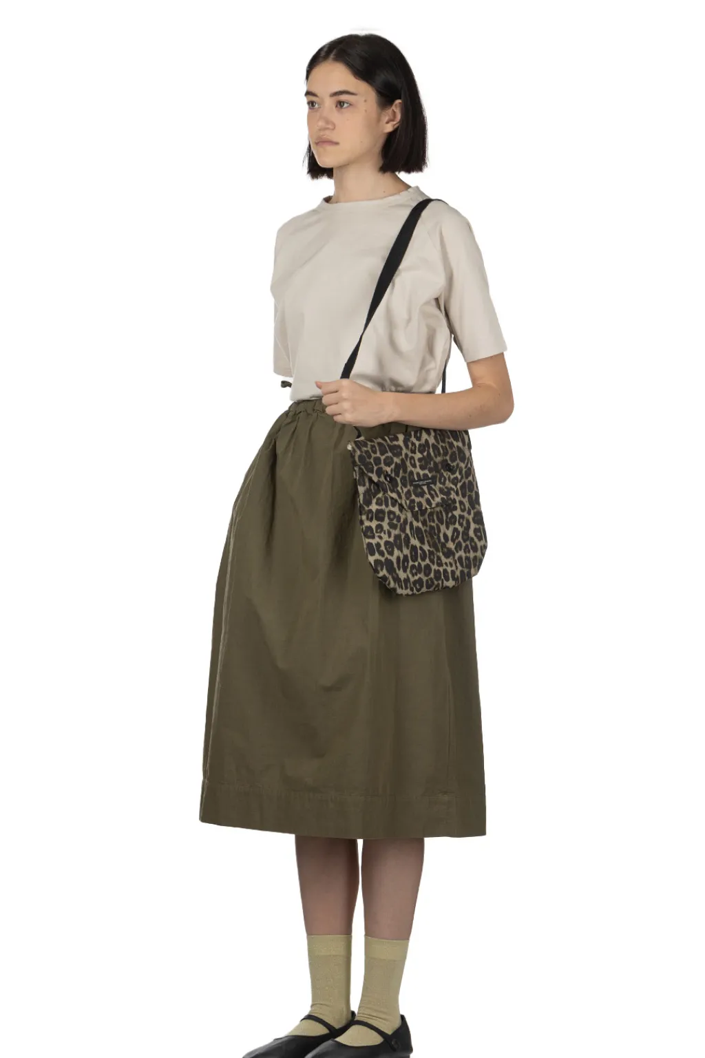 Outlet Tigre Brocante Cotton Nylon Side Slit Skirt - Khaki
