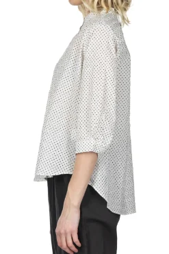 Clearance Nachukara Cotton Polka Dot Band Collar Shirt - White