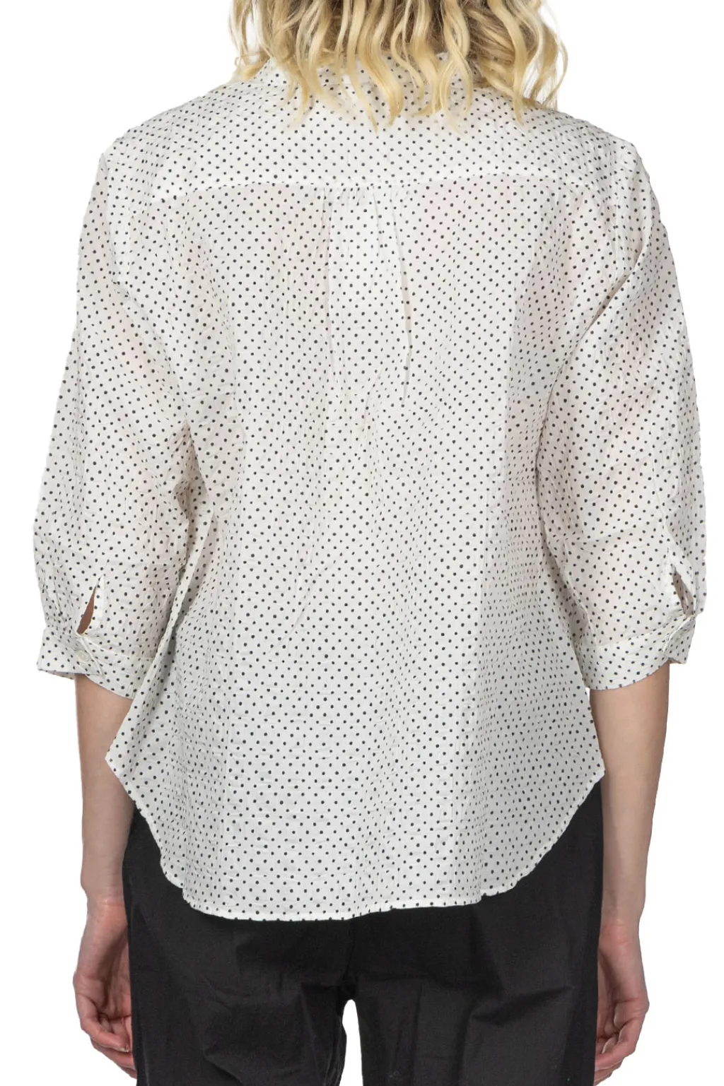 Clearance Nachukara Cotton Polka Dot Band Collar Shirt - White
