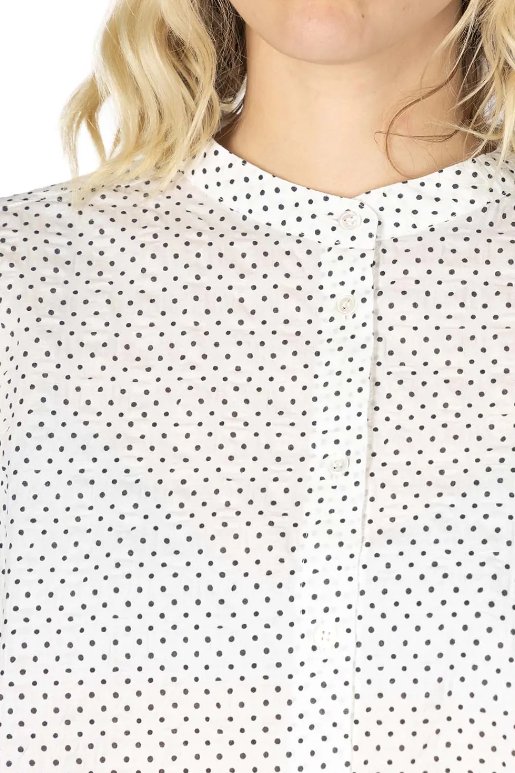 Clearance Nachukara Cotton Polka Dot Band Collar Shirt - White