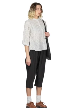 Clearance Nachukara Cotton Polka Dot Band Collar Shirt - White
