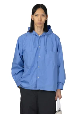 Sale Manual Alphabet Cotton Polyester Poplin Hood Shirt - Sax