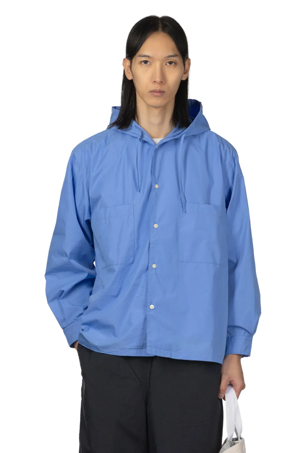 Sale Manual Alphabet Cotton Polyester Poplin Hood Shirt - Sax